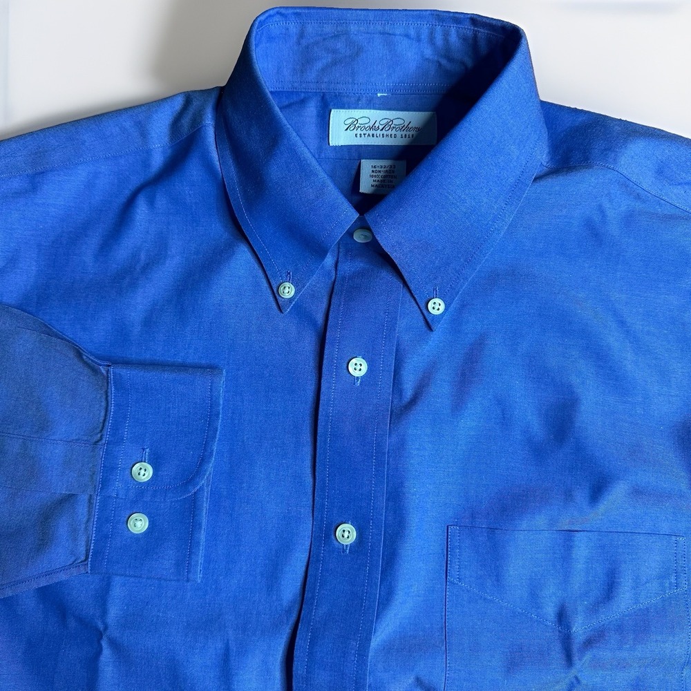 NEW Vintage Brooks Brothers Dress Shirt Mens 16-32/33 Solid Blue Y2K Cotton OCBD
